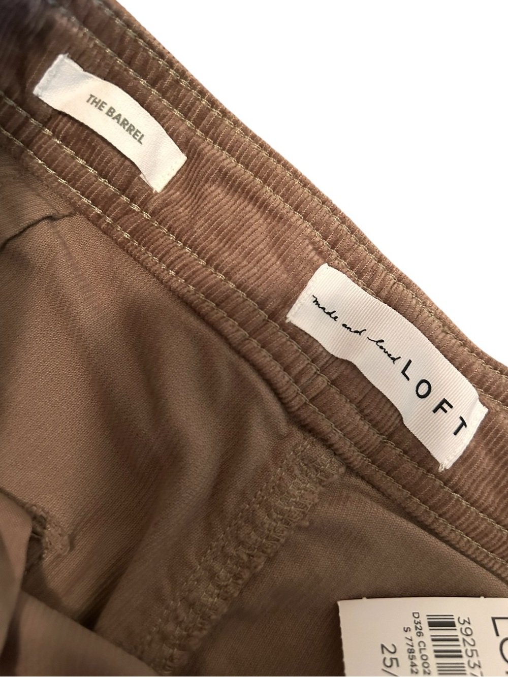 LOFT Made & Loved Tan Corduroy High Waist Barrel Jeans - NWT - PoetCore size 25 - Picture 3 of 11